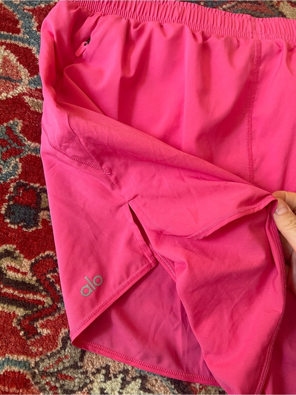 Alo Hot Pink High Rise Lined Stride Shorts— Womens Large - Picture 7 of 9